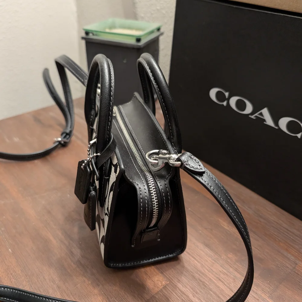 Coach Black and White Signature Mini Andrea Carryall Satchel/Crossbody - Picture 3 of 9